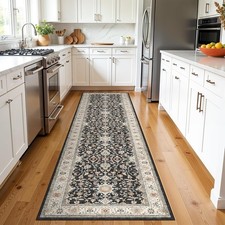 2x8 3x8 Washable Non-Slip Runner Rug Low Pile Soft Thin Vintage Black Carpet