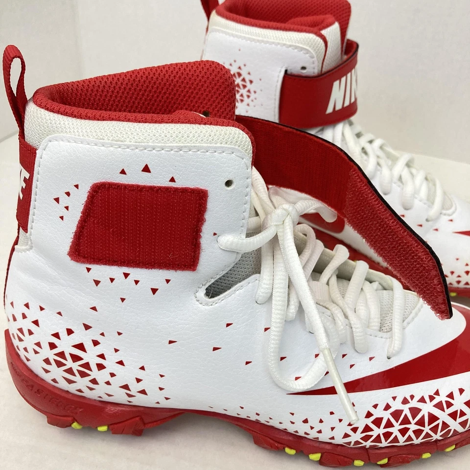 Nike Youth Football Cleats Kids 4Y Red White High-Top Strap Fastflex 880133-166 - Image 3 of 4