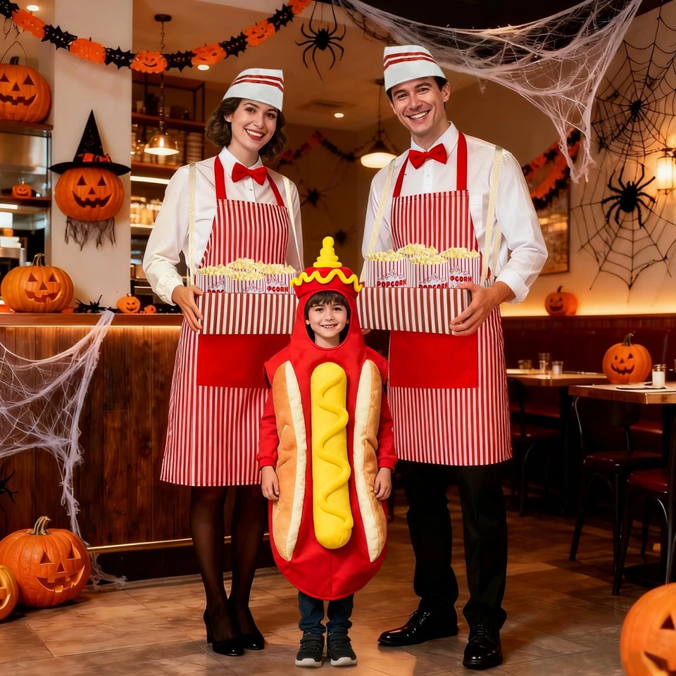 Disfraces de Halloween fáciles para parejas para adultos, disfraz de vendedor de perros calientes adulto, dúo... Foto 2 de 4