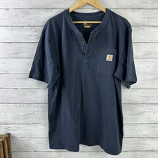 Carhartt T Shirt Mens Large Short Sleeve Pocket Tee Workwear K84 NVY Henley Blue