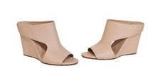 VINCE Kaya Nude Leather Cut Out Open Toe Wedge Mule Sandals 6 395