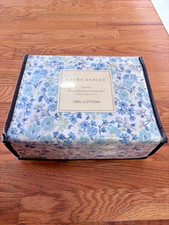 Laura Ashley Queen Sheet Set 100 Cotton Blue Floral NEW 6pc 4 Pillowcases