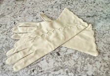 Vintage 60s Van Raalte Womens Dress Gloves 7.5 Cream Long Beaded Party Formal