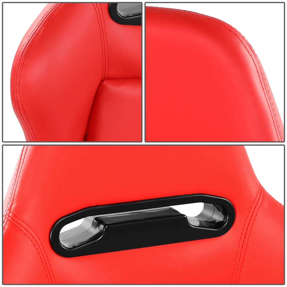 Pair Universal Red Vinyl Leather Adjustable Reclinable Racing Seats w/ Sliders Foto 3 de 4