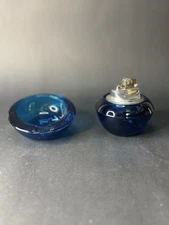 Viking Glass Ashtray & Lighter Set, Blue , Circa 1960s READ