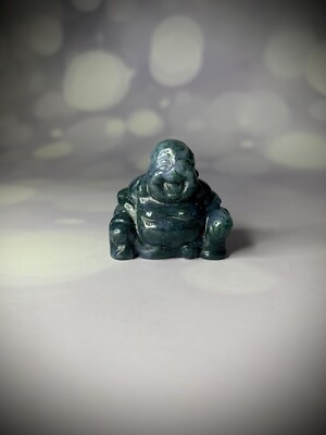 Moosachat Kristall Buddha, handgeschnitzte Edelstein Statue, Reiki Heilung UK