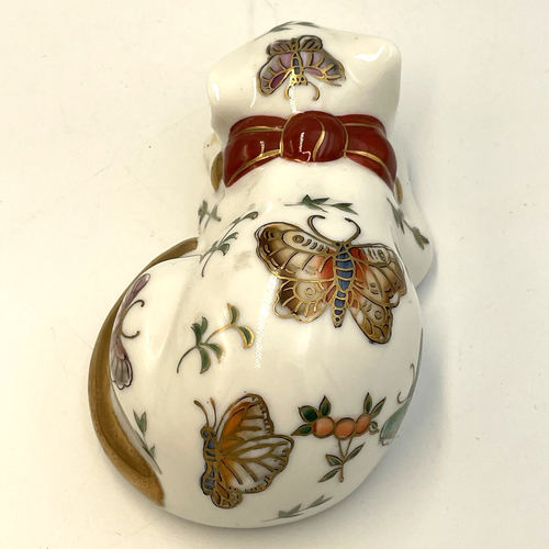 Figura Gato Durmiente Andrea Por Sadek Mariposas y Oro Porcelana Pintada a Mano - Imagen 6 de 9
