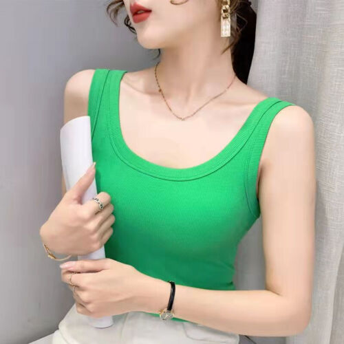 Damen Uni Camisole Gerippt Tank Top Slim Fit Stretch Ärmellos Unterhemd Sexy - Bild 1 von 47