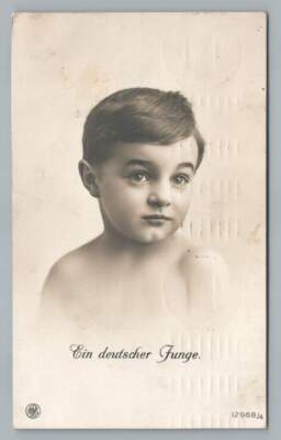 Wide-Eyed Germany Boy ''Ein Deutscher Junge'' RPPC Antique Photo Postcard 1917