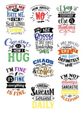 10 Sarcastic Phrase Saying Stickers, Planner Sticker Sheet, Funny Sayings  Laughs - Main Image