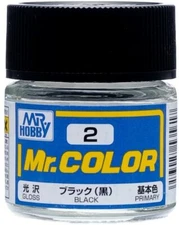 Mr. Hobby C2 Mr. Color Gloss Black Lacquer Paint 10ml - US Fast Ship