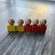 Lot of 5 Vintage Fisher Price LITTLE PEOPLE Wood Body And Head Square Triangle