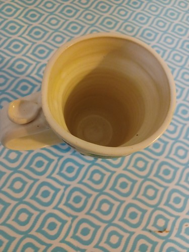 Tazza caffè ceramica artistica teal fatta a mano tazza poggiapollice smalto a goccia - Foto 2 di 9