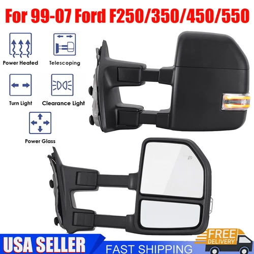 Pair Towing Mirrors For 99-07 Ford F250 F350 Super Duty Power Heated Turn Signal