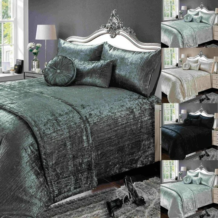 Quilt Duvet Cover Bedding Satin & Crinkle Crush Velvet "KYOTO" Grey Black