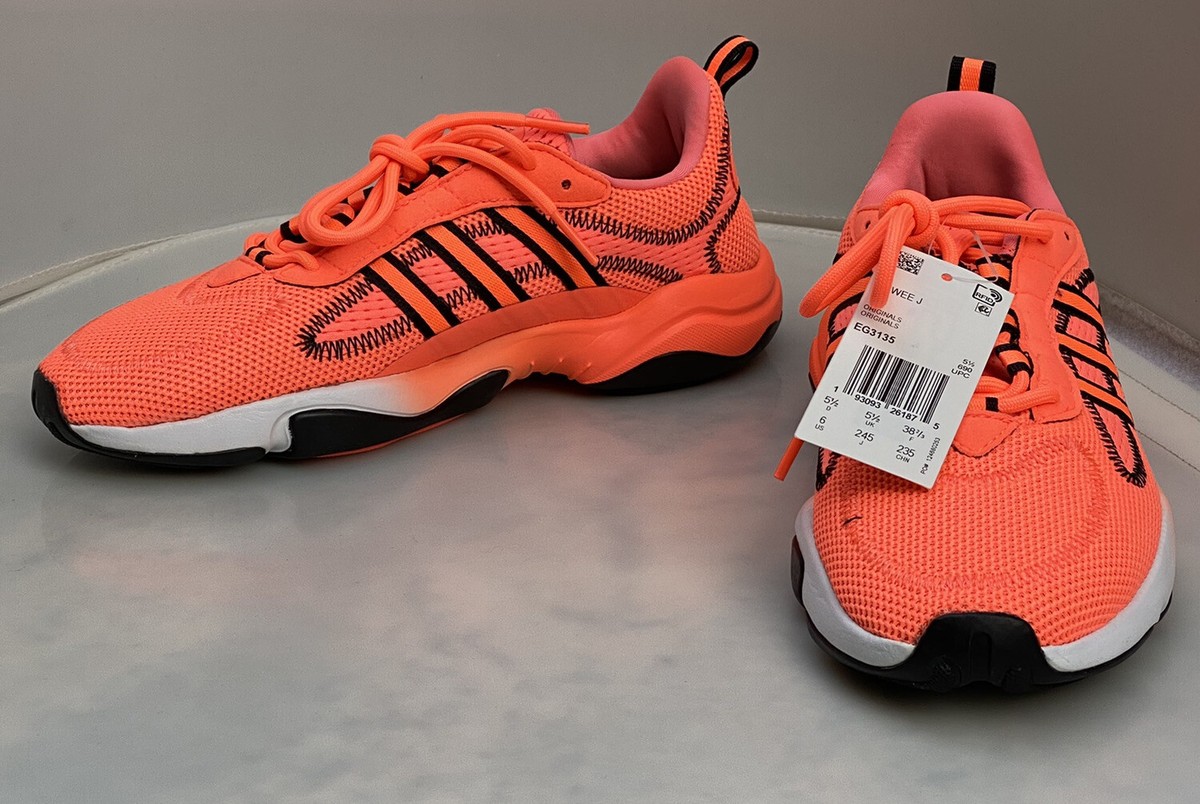 Hi! Adidas Haiwee Originals Sneakers Kid's Size 6 Coral & Black New