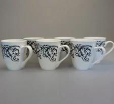 Royal Norfolk Greenbrier International Coffee Mugs Black  & White Toile Set of 6