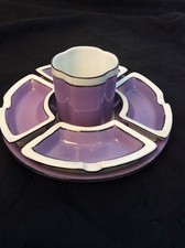 Vintage Musterschutz Art Deco White Purple 6 Piece Tray Set Czechoslovakia 4558