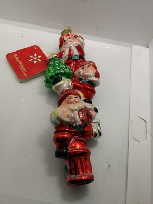 7'' ELVES STACKING UP RADKO CERAMIC XMAS TREE ORNAMENT MERCURY-GLASS-STYLE BIG
