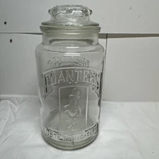 Vintage 1981 PLANTERS 75th Anniversary Peanut-Man Glass Jar w / Lid 33yrs Old