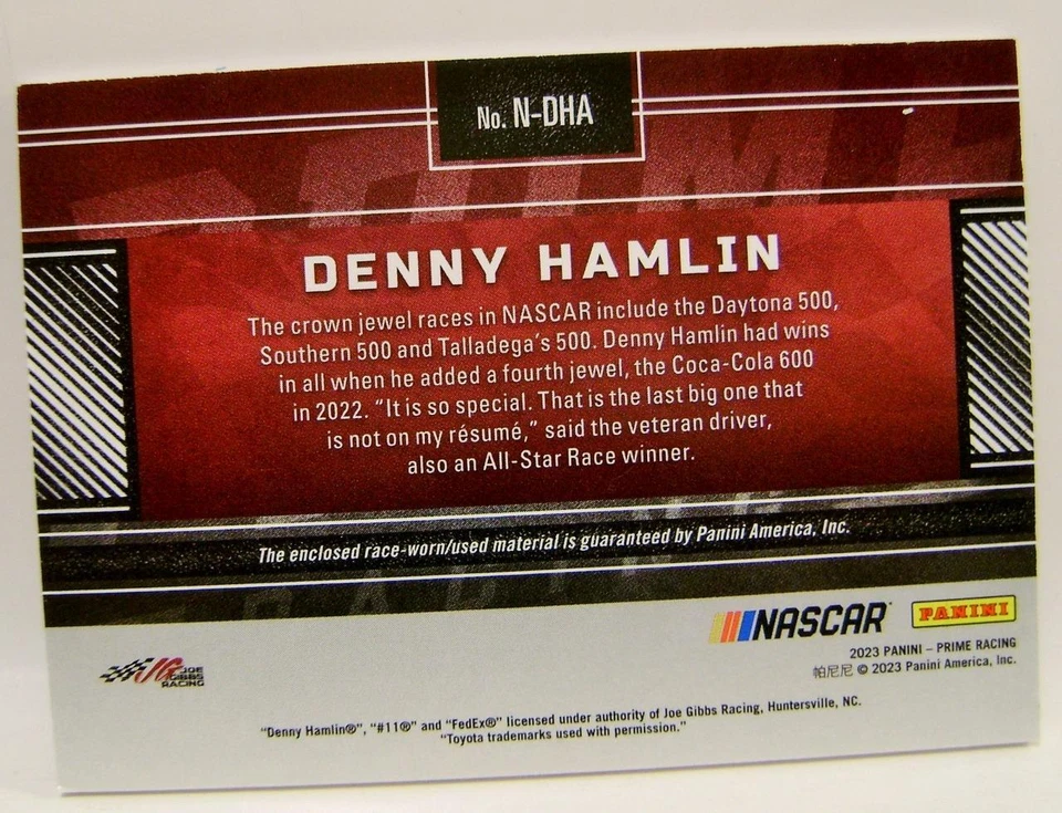 DENNY HAMLIN #73 /99 NAMES SHEET METAL NASCAR PANINI PRIME 2023 - Image 2 of 2