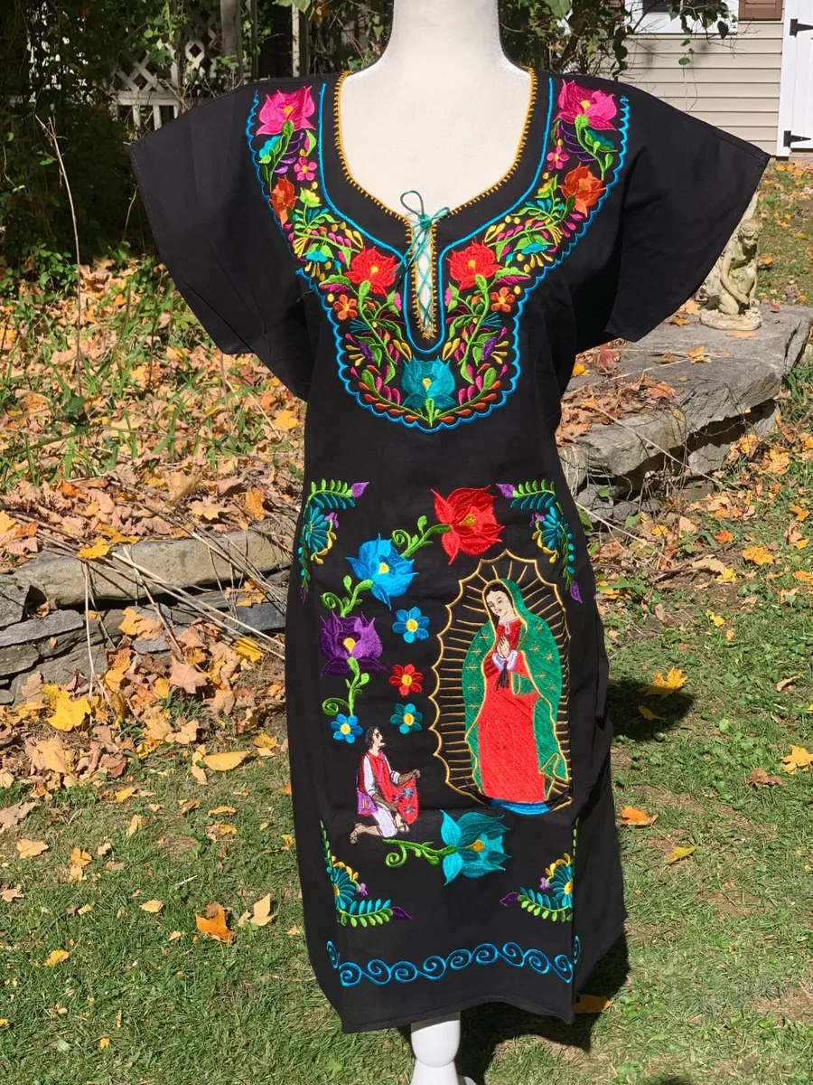 Black mexican embroidered dress cheap