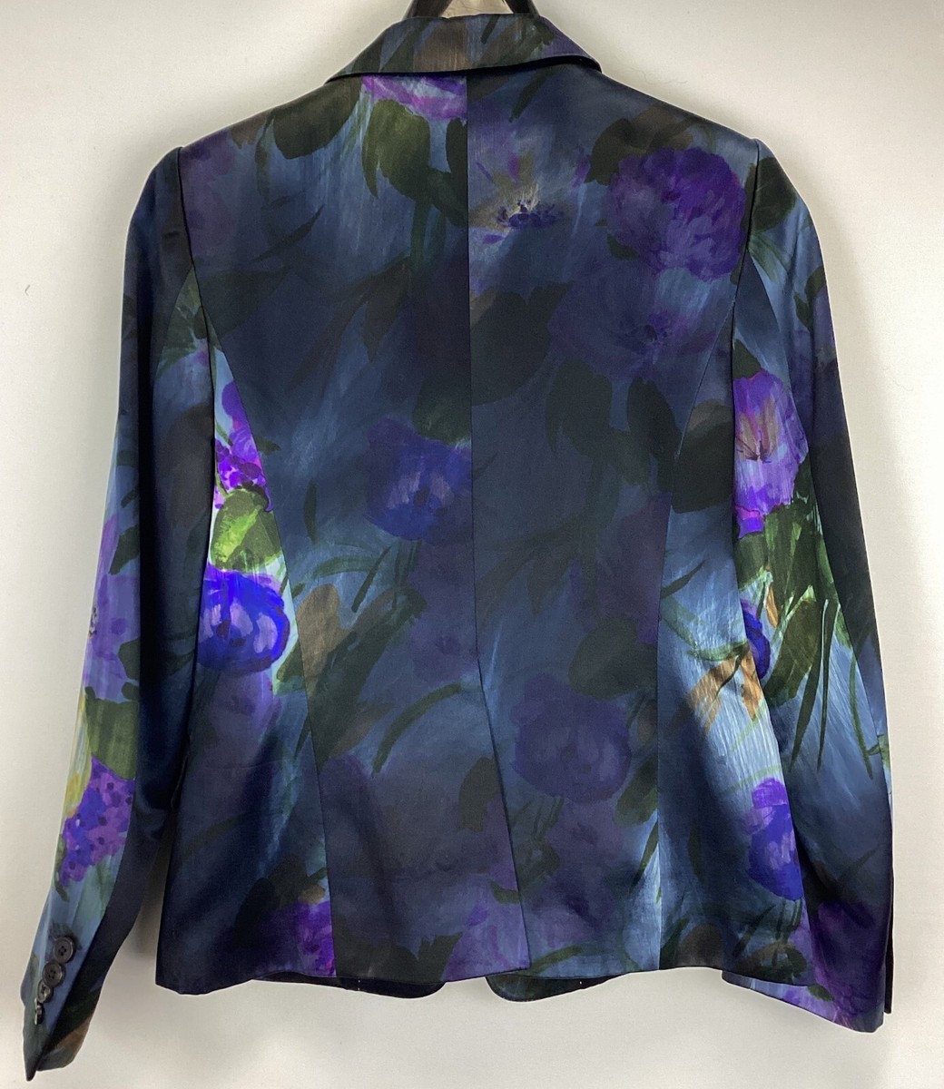 DRIES VAN NOTEN Cotton Silk Blazer 38 6 Navy Multicolor