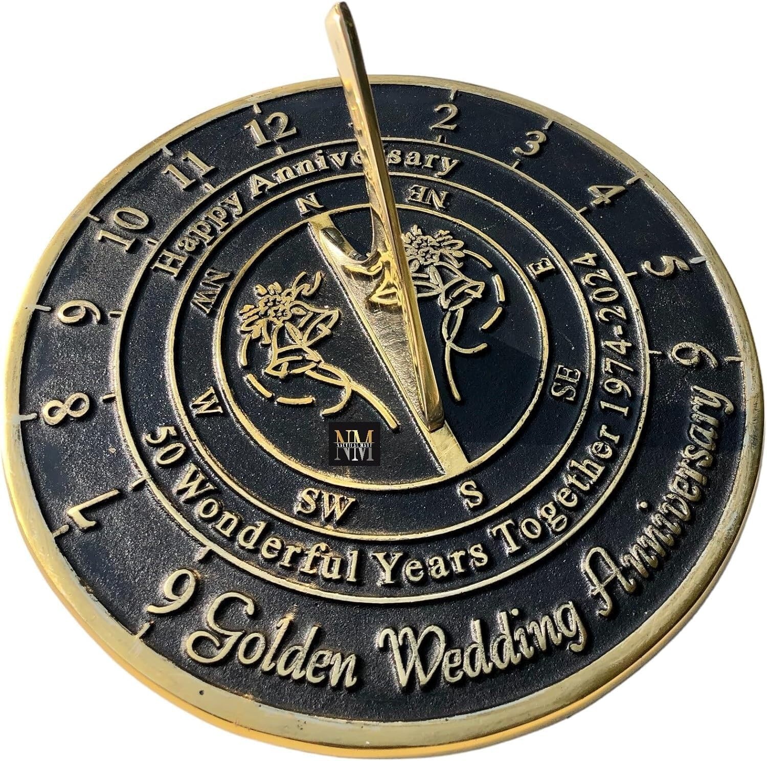 NauticalMart 50th Golden Wedding Anniversary Large Sundial Gift 10 inches Home