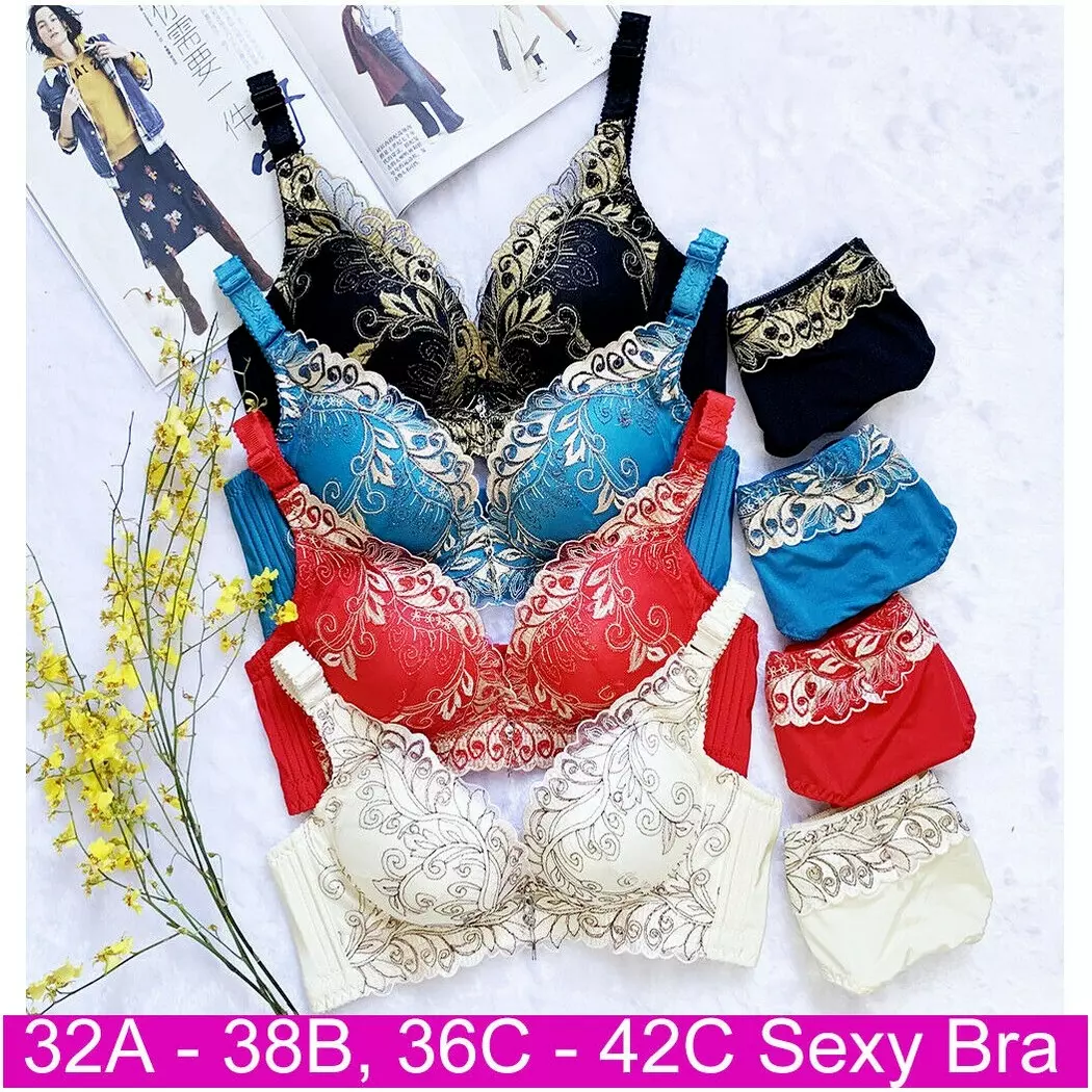 Sexy Lingerie Push Up Bra Set Gather Bra Briefs Underwear Floral 32A-38B  36-40C