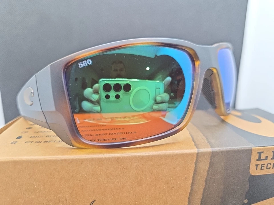 Costa Del Mar Blackfin PRO Tortuga/Espejo Verde Vidrio POLARIZADO 580G - NUEVO Foto 2 de 4