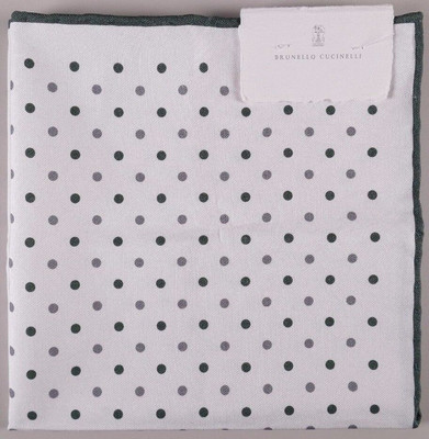 Brunello Cucinelli Pocket Square Off White Green Grey Polka Dot