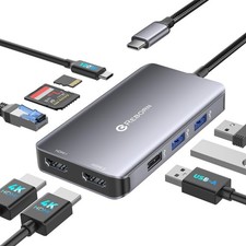 Reborn Laptop Docking Station Dual Monitor, 9-in-1 USB C Hub Dual Monitor wit...