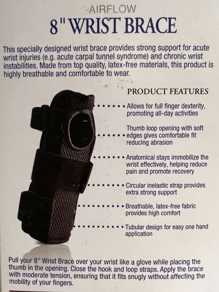 FLA  Airflow 8" Wrist Brace Black -Right Large/XL - Carpal Tunnel - Arthritis - Image 2 of 4