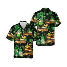 St Patrick Hawaiian Shirt Leprechaun School Bus Shamrock Green Aloha