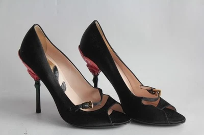 PRADA Escarpins Collection Fairy satin noir Talon Fleur T36 (63195) - Photo 1/4