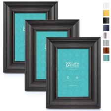 LaVie Home 4x6 Picture Frames 3 Pack, Black Wood Grain Rustic Photo Frame S...