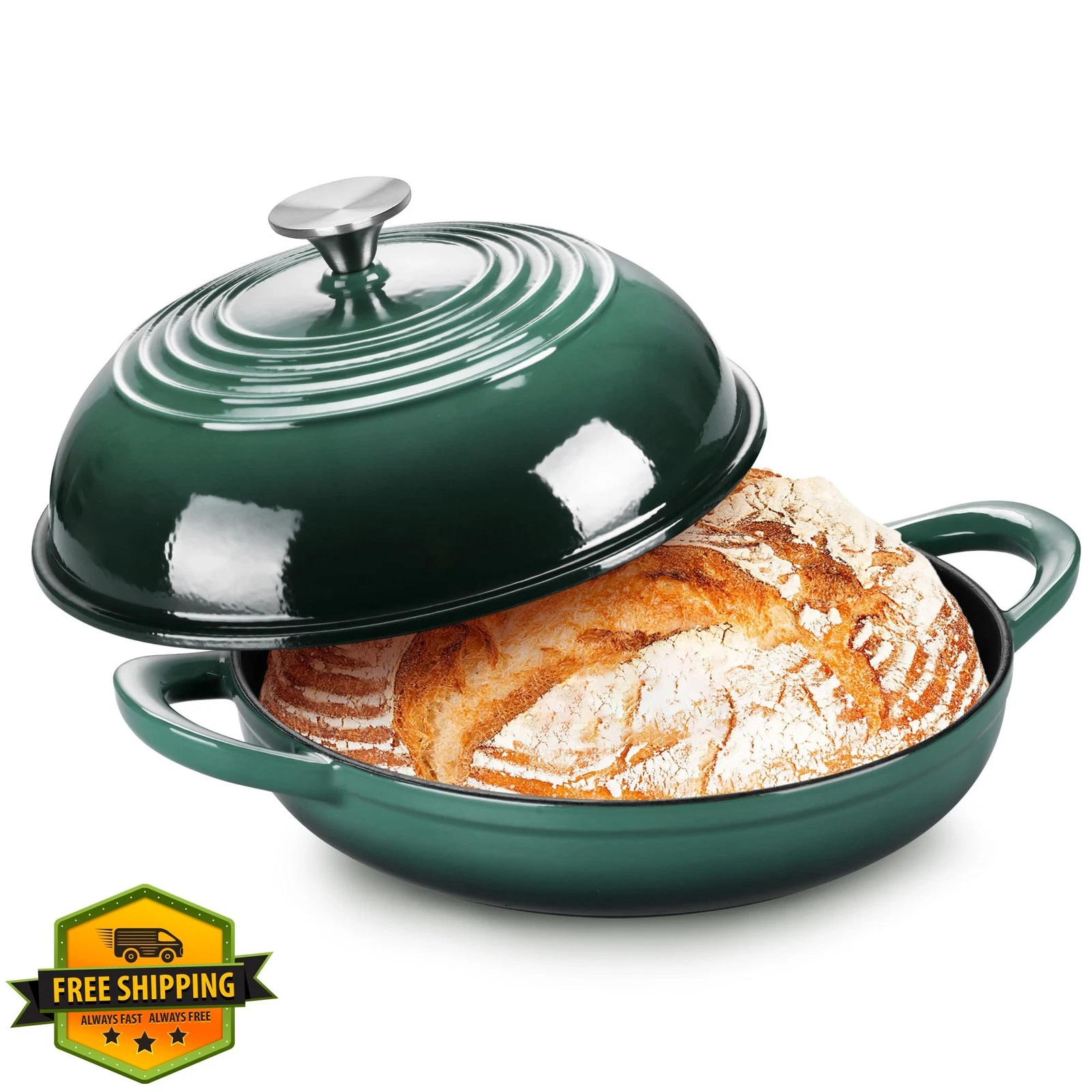 PandP CHEF Dark Green Enameled Cast Iron Dutch Oven 5.5qt