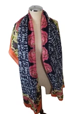 Tiara Accessory 100% Wool Scarf 41"x78" Boho Colorful Made in India (box 40)