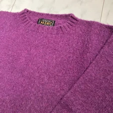 BEAMS PLUS Shetland Wool Shaggy Dog Sweater Purple Crew Neck Size S Scotland