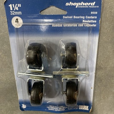 SHEPHERD 9556 PK (4) 1 1/4'' BLACK PLATE CASTERS 40LB RATED 6036990