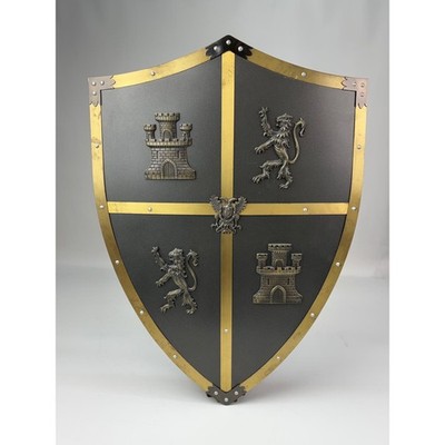 Medieval Knight Shield Handcrafted Steel Brass Dragons Lion Castle Fort 25x18