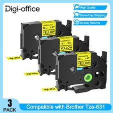 Compatible with Brother 3PK 12mm Yellow TZ-631 Label tape TZe-631 P Touch PT-310