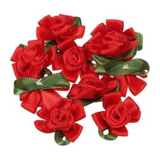 30Pcs Mini Satin Ribbon Roses Small Rosettes Fabric Flowers Red
