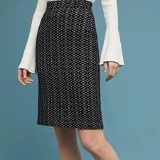 Anthropologie Maeve Black White Geometric Stretch Knit Zip Front Pencil Skirt S