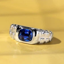 Blue Sapphire Gemstone Silver Men Rings, Mens Blue Sapphire Ring Blue Stone Ring