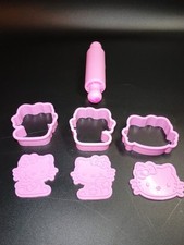 Hello Kitty Cookie Cutters and Stamps Set Of 6 and Rolling Pin Sanrio Lot Pink