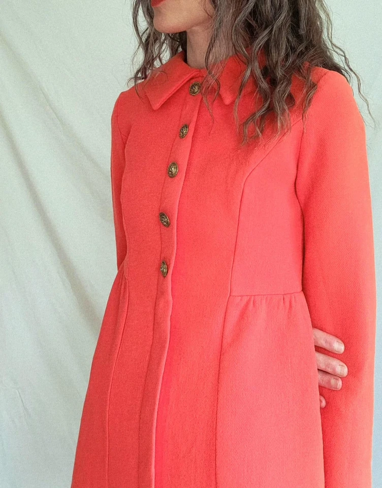 Vintage 1960s Mod Orange Wool Mini Shift Dress: 60s Space Age, Women's XS  - Image 2 of 4