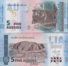 Banknoten Australien 2025 5 Aussies Souvenirschein Australien bankfrisch Tiere A