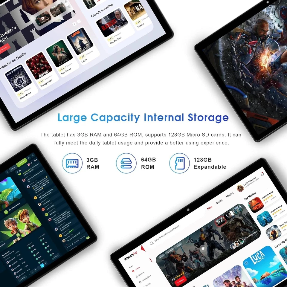 10'' Android 12 Tablet 10 inch Tablet Octa-Core 5GWiFi6 3GB RAM 64GB ROM 6000mAh - Image 3 of 4