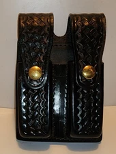 Dutyman 8521 Weave Leather Dual Magazine Holster Pouch Standard 9mm Clips. USED.